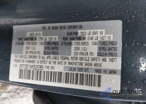 2021 Mazda Cx-9 Carbon Edition from USA, damaged, VIN JM3TCBDY8M0528365